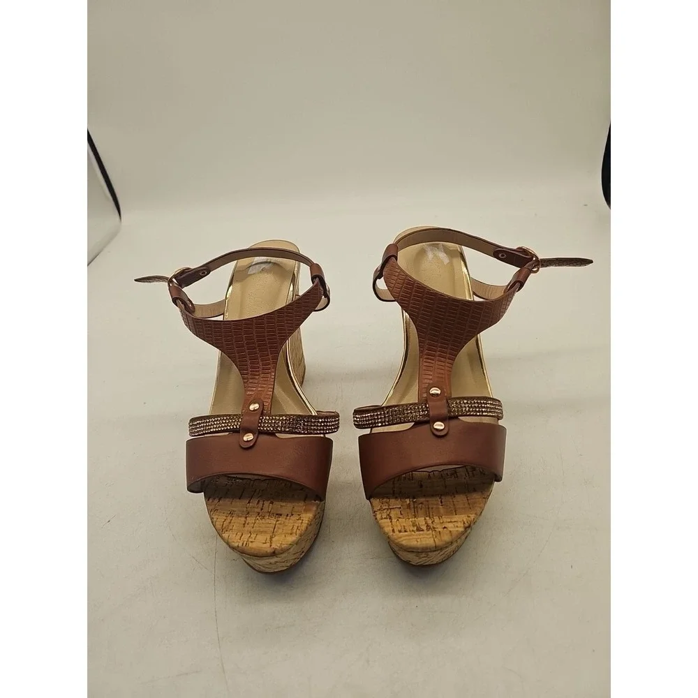 Extreme 90s Eddie Marc‎ Chunky Platform Wedge Peep Toe Slingback Shoes Sz 8